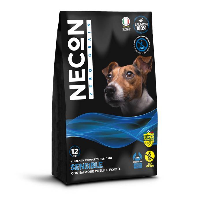 Necon Zero Grain Sensibile Salmon, Pea, Horse Bean begrūdis, sausas maistas šunims, 12 kg