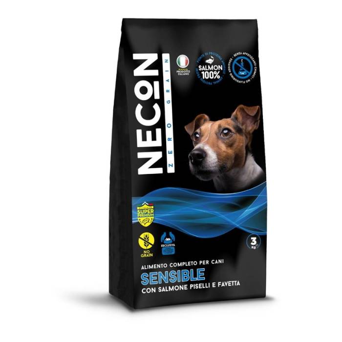 Necon Zero Grain Sensibile Salmon, Pea, Horse Bean begrūdis, sausas maistas šunims, 3 kg