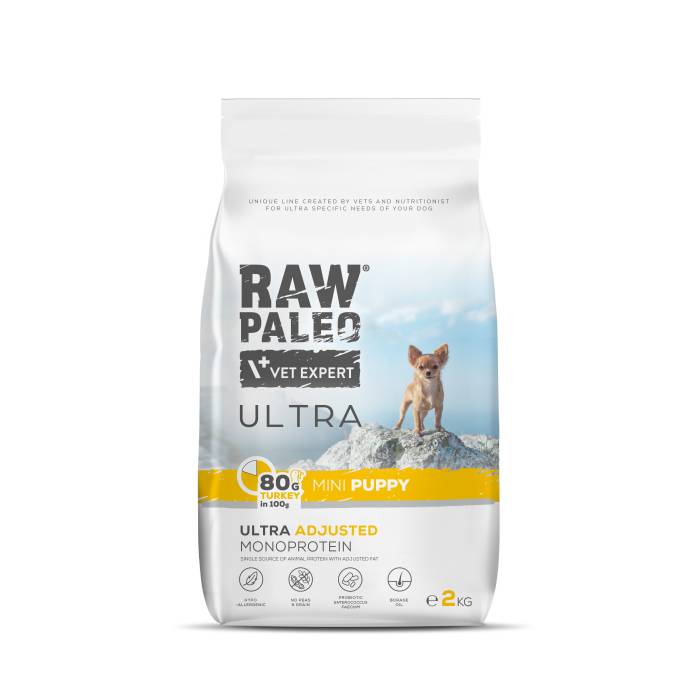 Raw Paleo Vet Expert Ultra Turkey Mini Puppy begrūdis, sausas maistas šuniukams, 2 kg