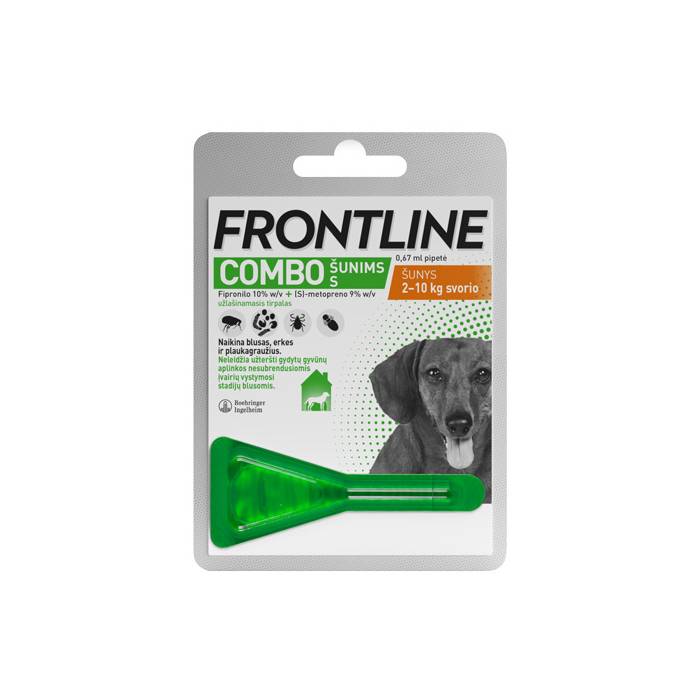 Frontline Combo S lašai nuo erkių ir blusų šunims, 2-10 kg, 1 vnt.