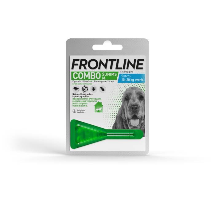 Frontline Combo M lašai nuo erkių ir blusų šunims, 10-20 kg, 1 vnt.