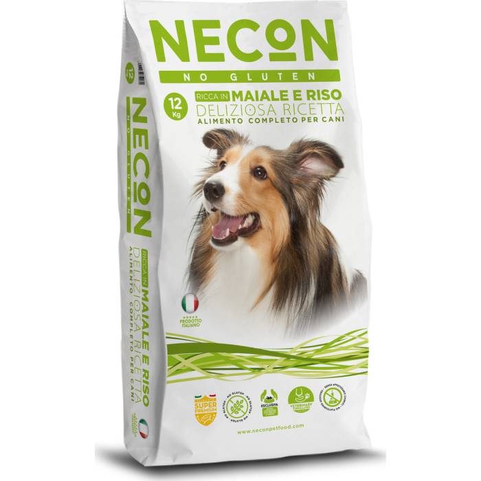 Necon No Gluten Adult Rich in Pork sausas maistas šunims, be gliuteno, 12 kg