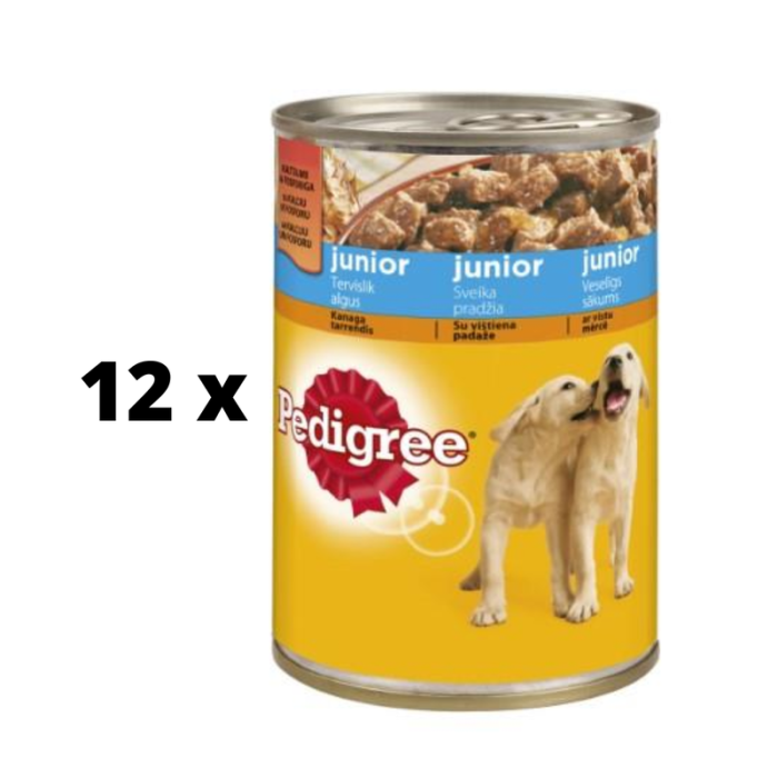 Konserv. šunų ėdalas PEDIGREE Junior, su vištiena, 400g x 12 vnt. pakuotė