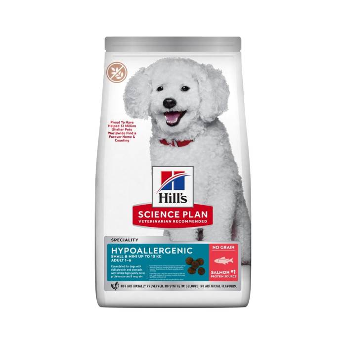 Hill's Science Plan Canine Adult Hypoalergenic sausas maistas mažų veislių alergiškiems šunims su lašiša, 1,5 kg