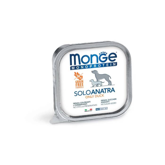 Monge Monoproteico Solo Wet Dog Pate drėgnas maistas šunims su antiena, 150 g