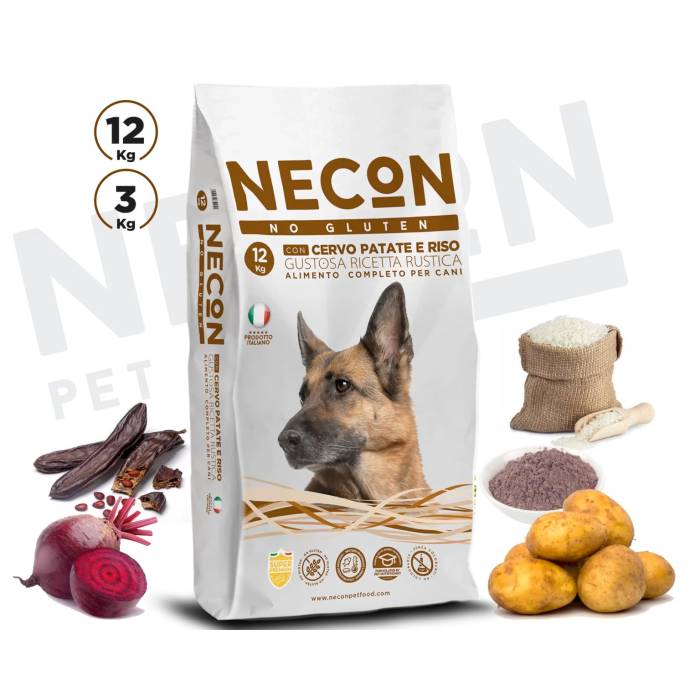 Necon No Gluten Adult Deer with Rice sausas maistas šunims, be gliuteno, 12 kg