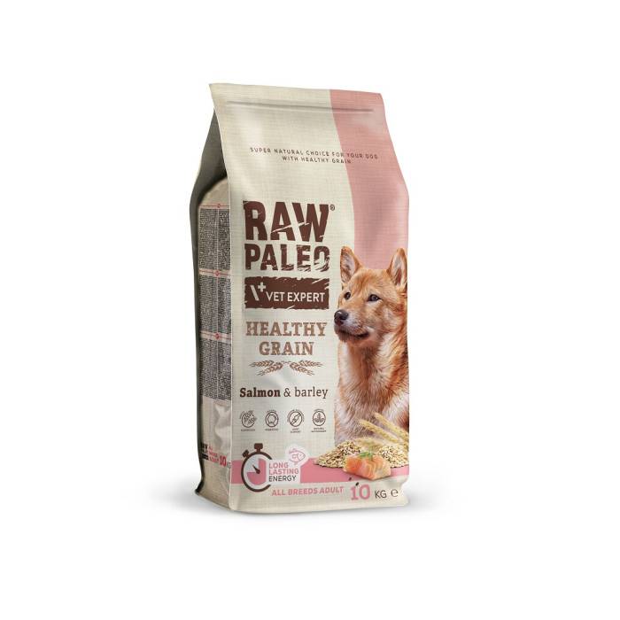 Raw Paleo Vet Expert Adult Healthy Grain sausas maistas šunims su lašiša ir miežiais, 10 kg
