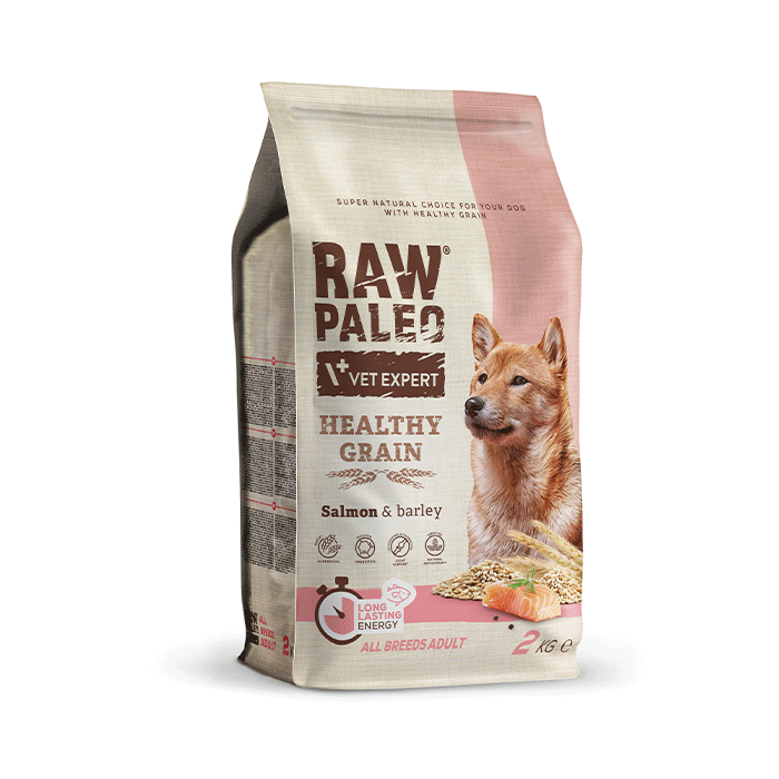 Raw Paleo Vet Expert Adult Healthy Grain sausas maistas šunims su lašiša ir miežiais, 2 kg