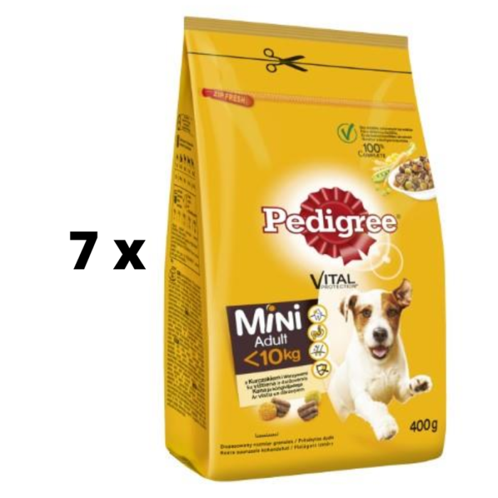 Sausas vištienos ir daržovių ėdalas PEDIGREE suaugusiems mažo dydžio šunims 400g x 7 pak. pakuotė