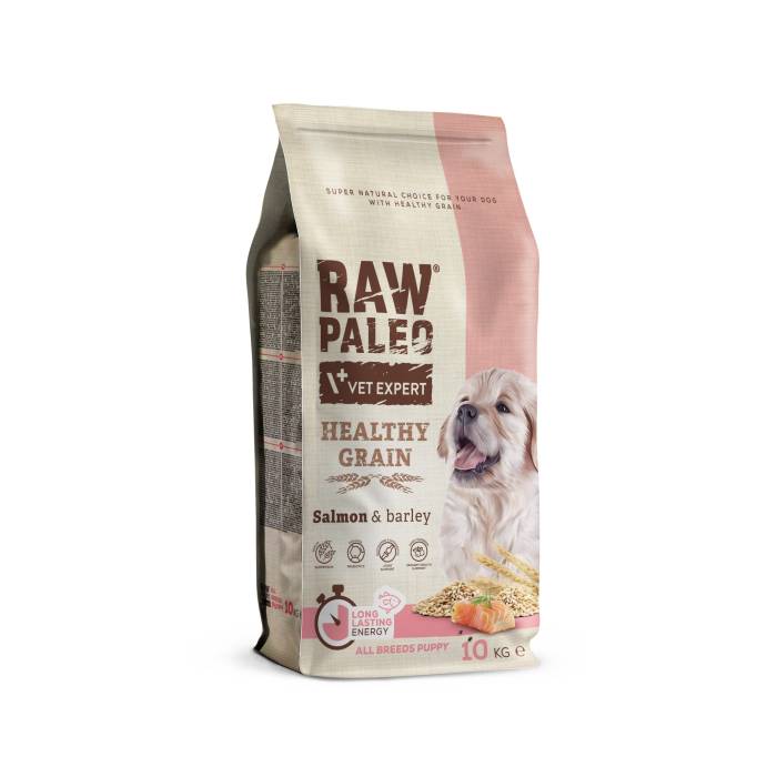 Raw Paleo Vet Expert Puppy Healthy Grain sausas maistas šuniukams su lašiša ir miežiais, 10 kg