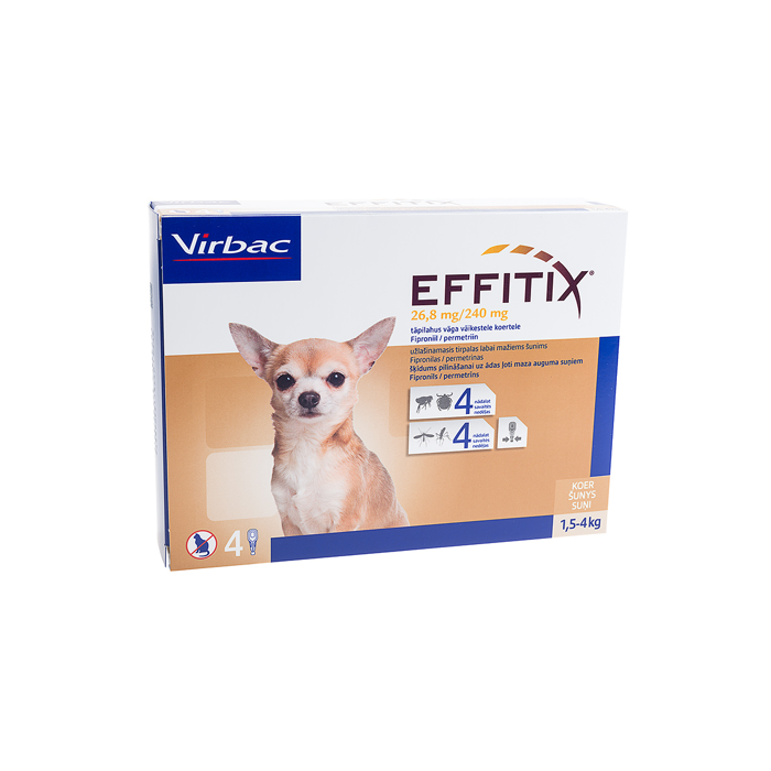 Virbac Effitix XS 26,8 mg/240 mg užlašinamasis tirpalas šunims 1,5-4 kg, N4