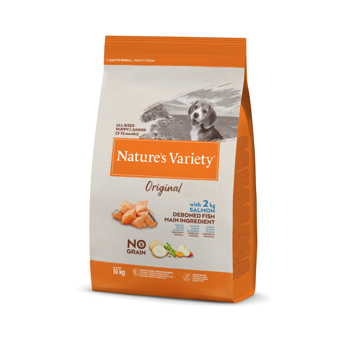 Nature's Variety Original Puppy-Junior Salmon begrūdis, sausas maistas šuniukams, 10 Kg