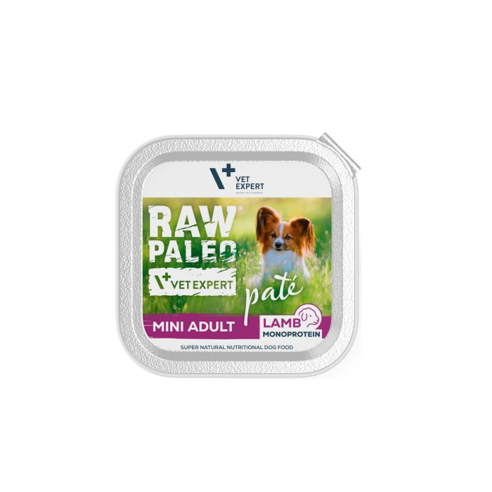 Raw Paleo Vet Expert Adult Mini paštetas mažų veislių šuniukams su aviena, begrūdis, 150g