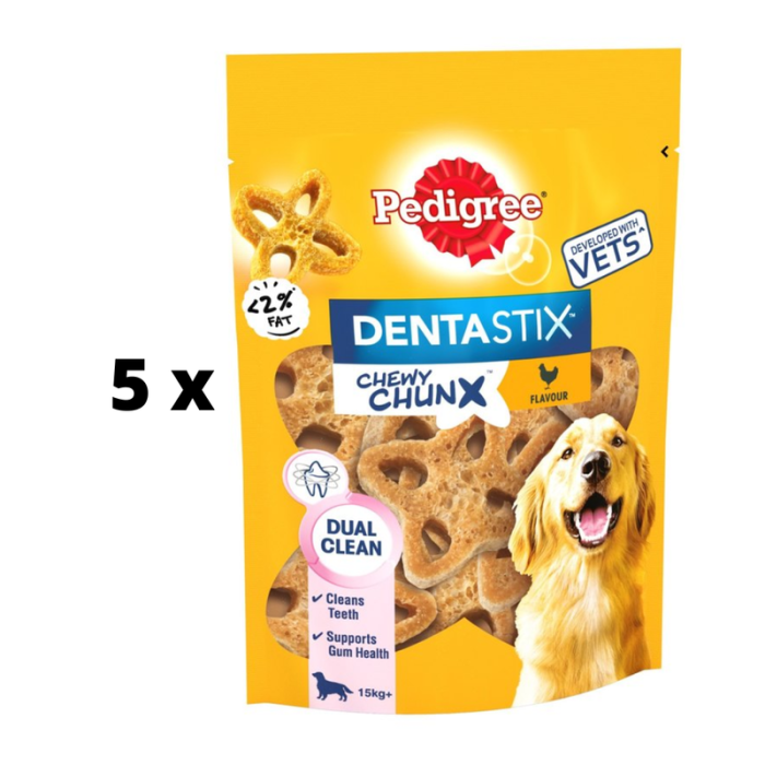 Šunų skanėstai PEDIGREE Dentastix Chewy Chunk Maxi, vištienos skonio, 68 g x 5 vnt. pakuotė