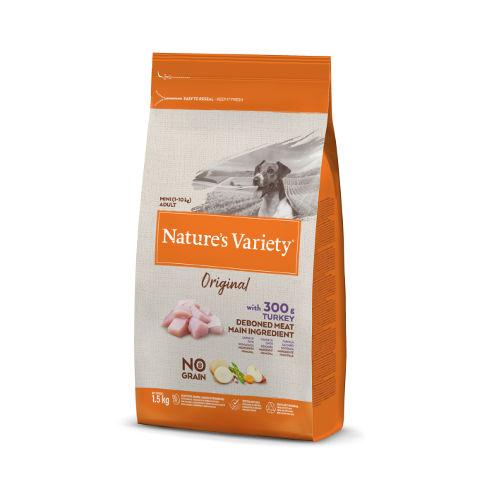 Nature's Variety Original Mini Adult Turkey begrūdis, sausas maistas mažų veislių šunims, 1,5 kg