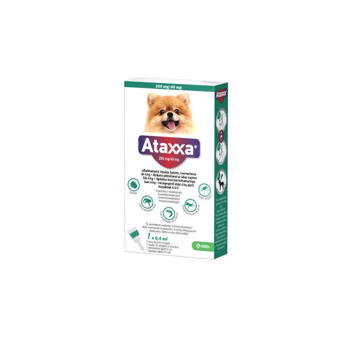 KRKA Ataxxa užlašinamas tirpalas šunims nuo erkių, blusų ir uodų, iki 4 kg, 200 mg/40 mg, N1