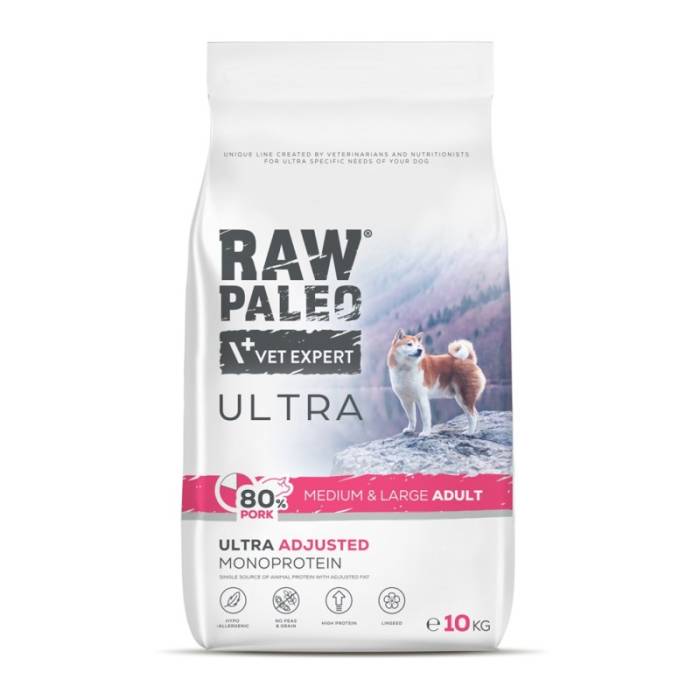Raw Paleo Vet Expert Ultra Adult Medium - Large Pork sausas maistas vidutinių ir didelių veislių šunims, 10 kg