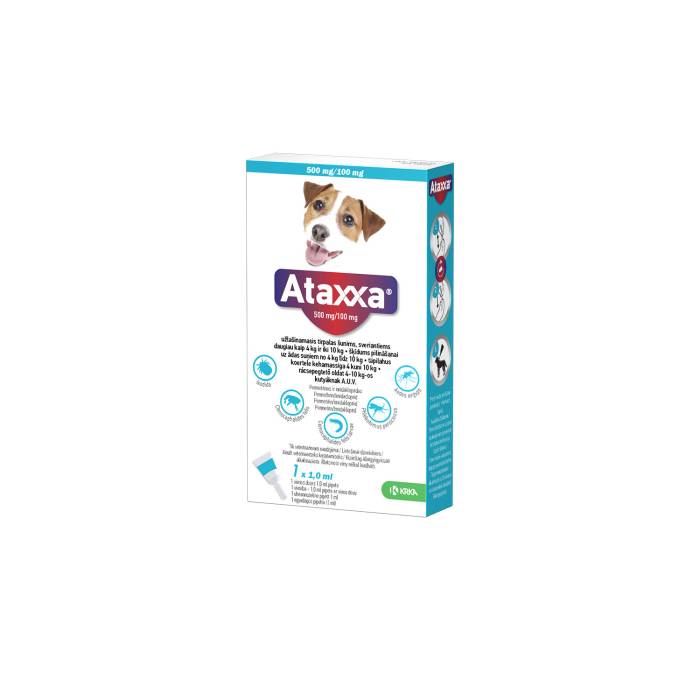 KRKA Ataxxa užlašinamas tirpalas šunims nuo erkių, blusų ir uodų, 4–10 kg, 500 mg/100 mg, N1