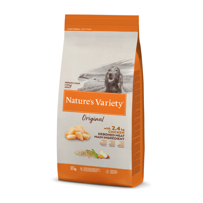 Nature's Variety Original Med/Max Adult Chicken begrūdis, sausas maistas šunims, 12 kg