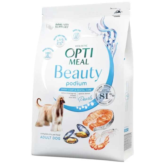 OPTIMEAL™ Beauty Podium Blizgantis kailis ir sveiki dantys. Visavertis pašaras visų veislių suaugusiems šunims, 10 kg