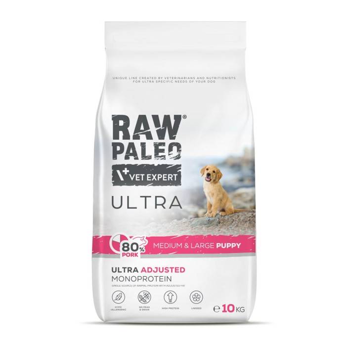 Raw Paleo Vet Expert Ultra Puppy Medium - Large Pork sausas maistas vidutinių ir didelių veislių šuniukams, 10 kg