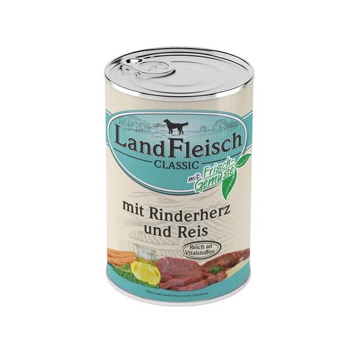 LandFleisch konservuotas maistas šunims su jaučio širdimis ir ryžiais, 400 g