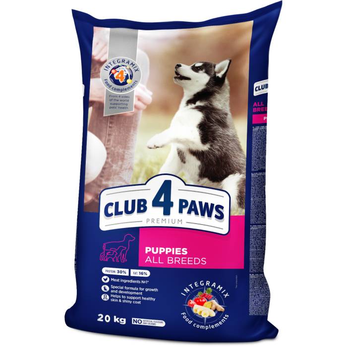 CLUB 4 PAWS Premium Visavertis pašaras visų veislių šuniukams su dideliu vištienos kiekiu, 20 kg