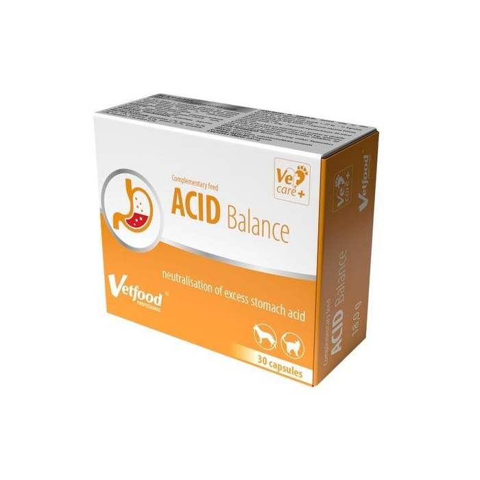Vetfood Acid Balance papildai šunims ir katėms reguliuojantys vėmimą ir viduriavimą, 30 kapsulių