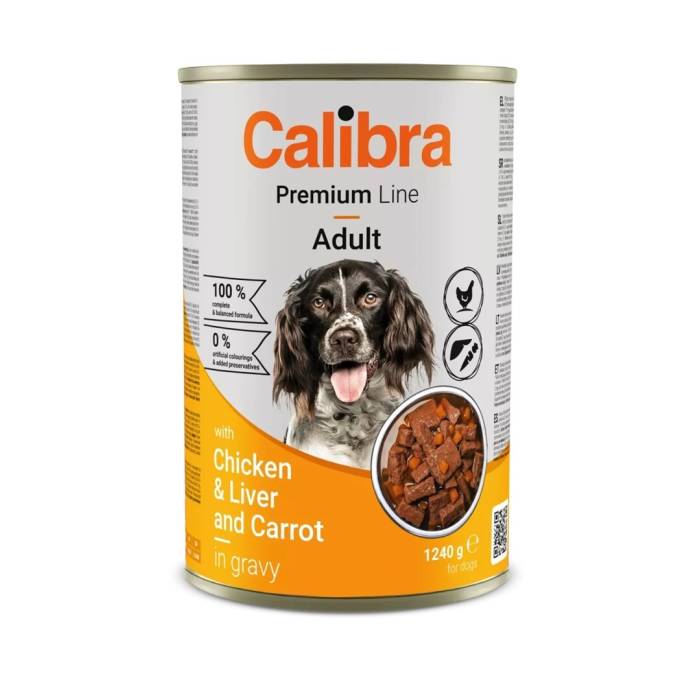 Calibra Dog Can Chicken - Liver drėgnas maistas šunims, 1,24 kg