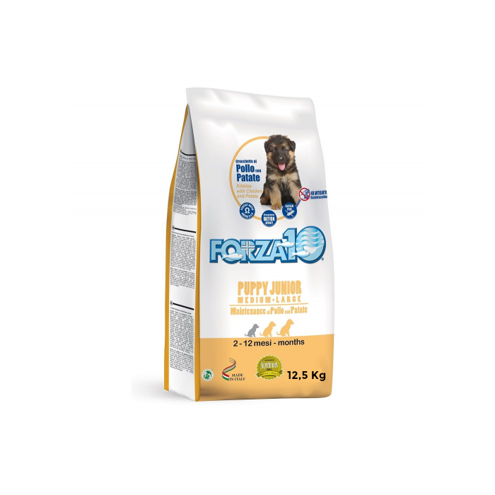 Forza 10 Puppy Junior Maintenance Chicken and Potato M/L sausas maistas vidutinių ir didelių veislių šunims, 12,5 kg