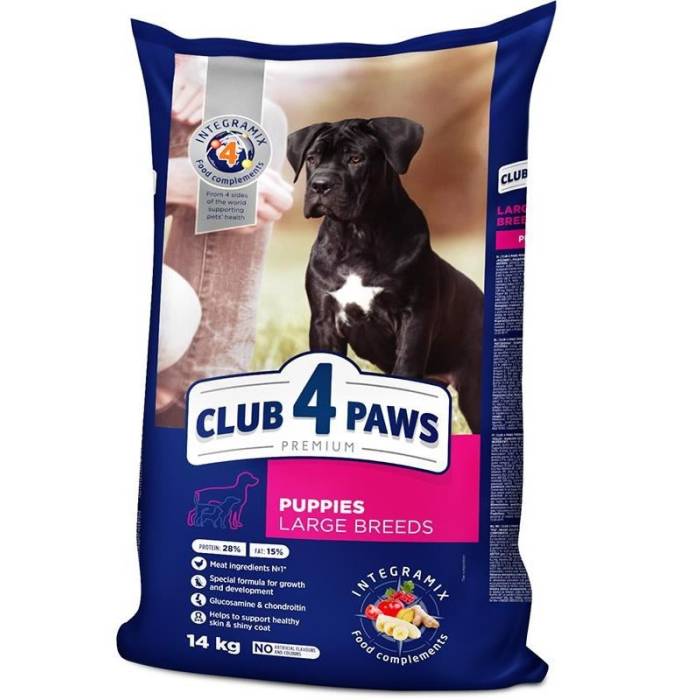 CLUB 4 PAWS Premium Visavertis pašaras didelių veislių šuniukams su vištiena, 14 kg
