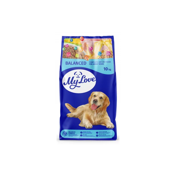 MY LOVE visavertis pašaras suaugusiems šunims su mėsos asorti, 10 kg