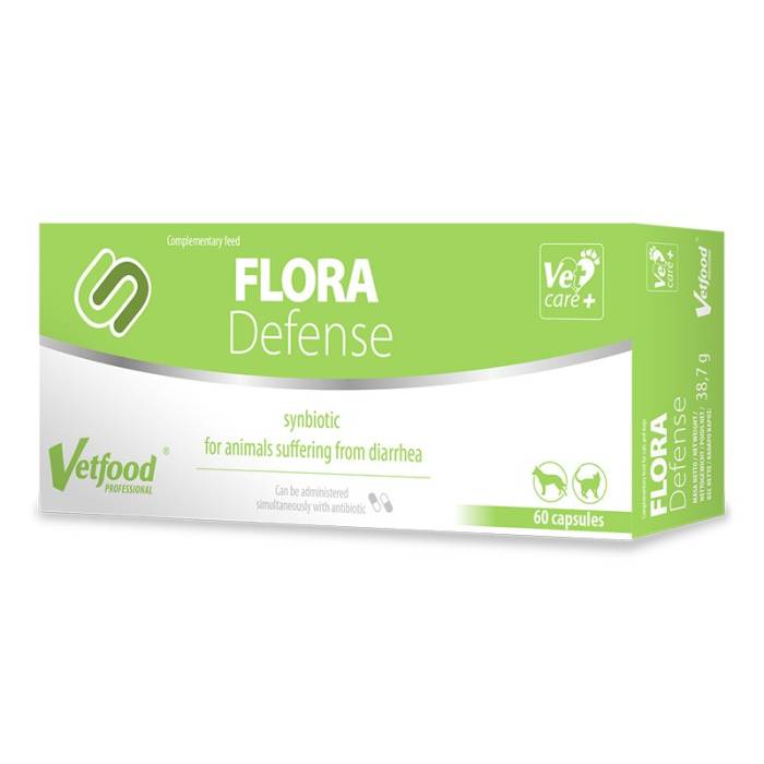 Vetfood Flora Defense papildai šunims, katėms ir smulkiems graužikams, esant ūmiam, besikartojančiam viduriavimui, 60 kapsulių