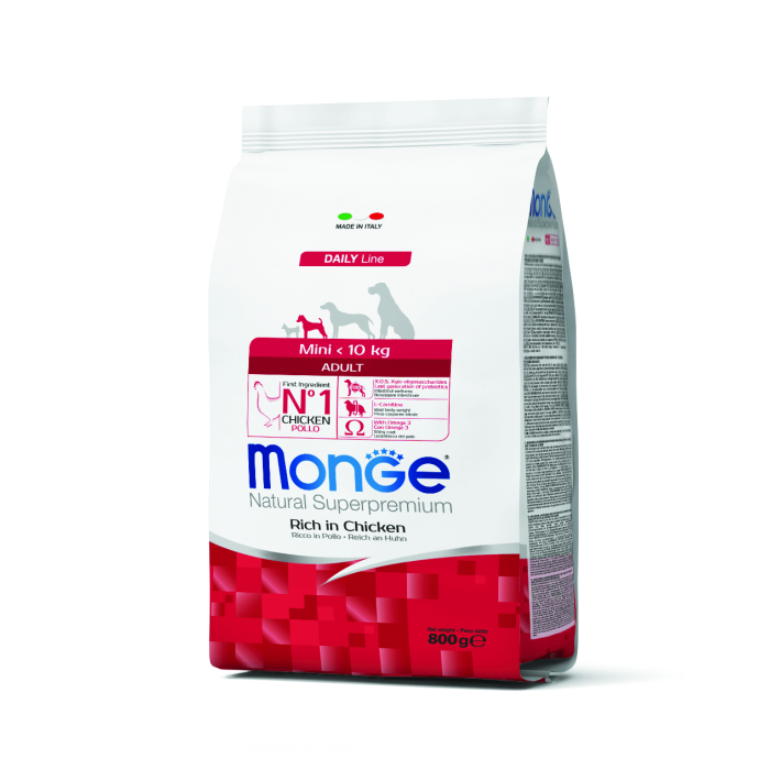 Monge Dry Dog Mini Adult sausas maistas mažų veislių šunims su vištiena, 0,8 kg