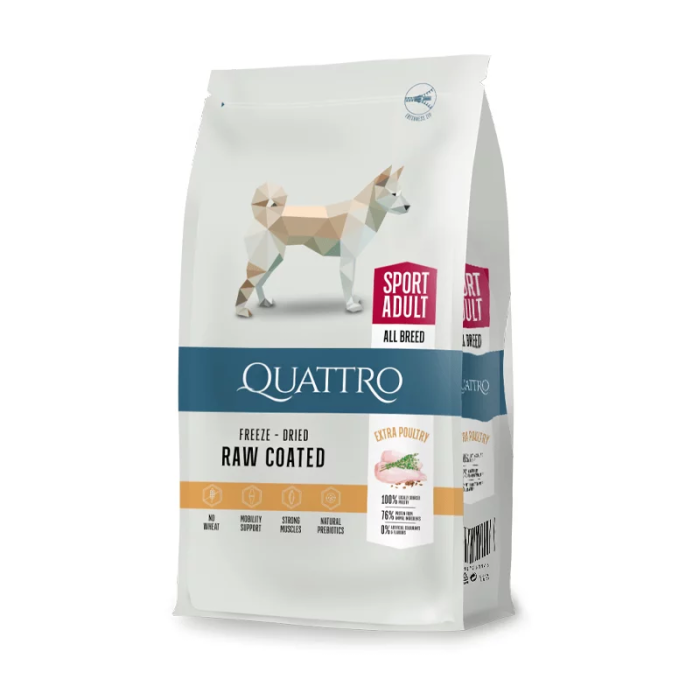 Quattro Sport Adult su paukštiena sausas aktyvių šunų pašaras, 12 kg