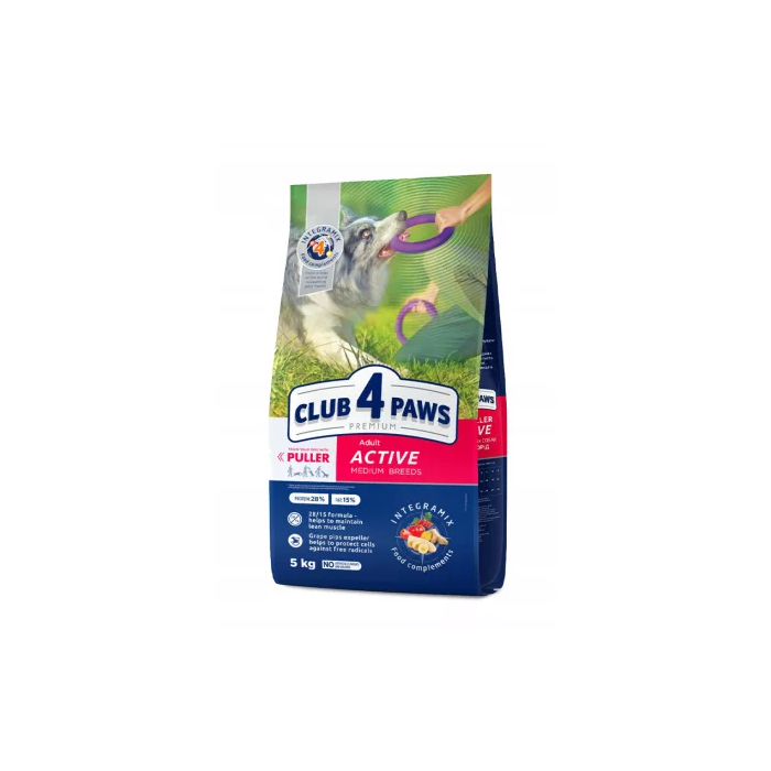CLUB 4 PAWS Premium Active Visavertis pašaras suaugusiems aktyviems vidutinių veislių šunims, 5 kg