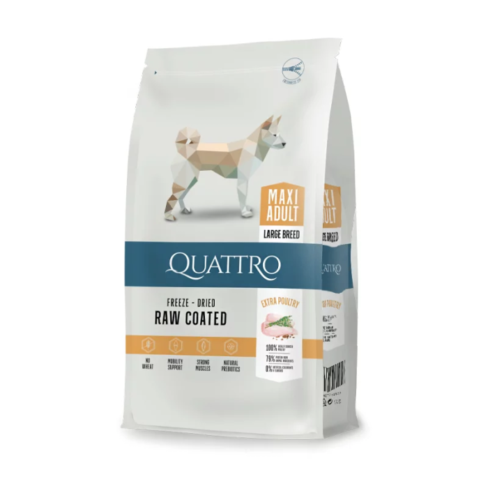 Quattro Maxi Adult su paukštiena sausas didelių veislių šunų pašaras, 3 kg