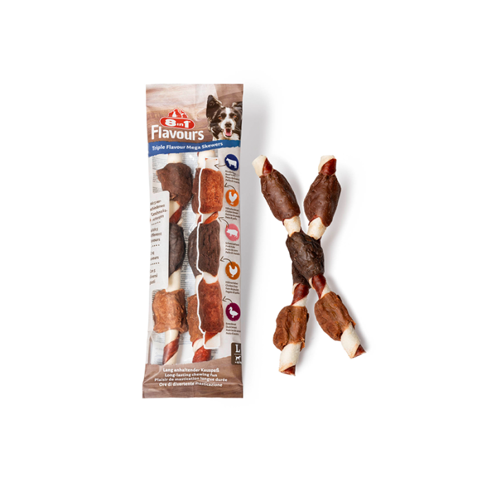 8in1 Flavours Mega Skewers trigubo skonio skanėstas šunims, 160 g