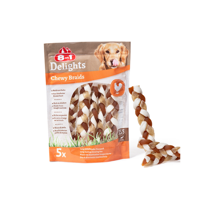 8in1 Delights Chewy Braids XS/S skanėstas mažų veislių šunims, 75 g