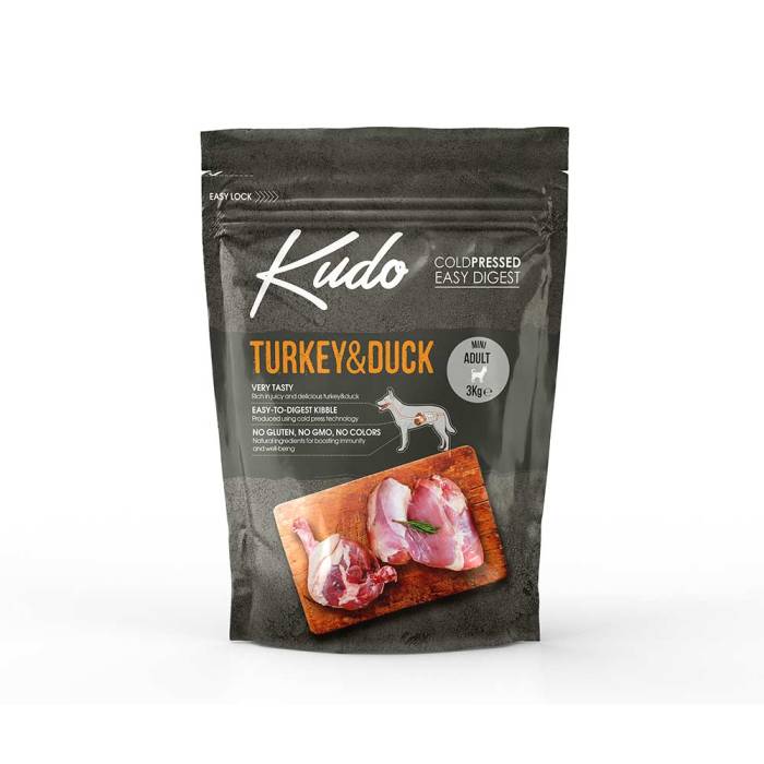 Kudo Turkey - Duck Mini Adult sausas maistas mažų veislių šunims, 3 kg