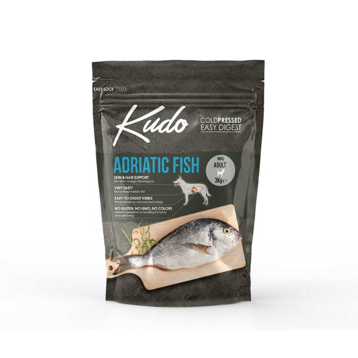 Kudo Adriatic Fish Mini Adult sausas maistas mažų veislių šunims, 3 kg