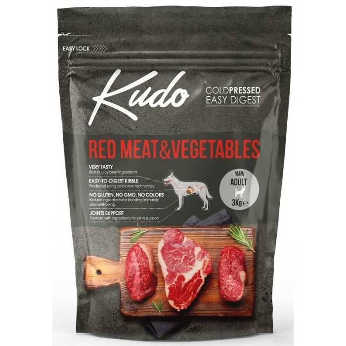 Kudo Red Meat - Vegetables Mini Adult sausas maistas mažų veislių šunims, 3 kg