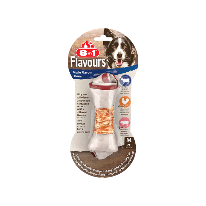 8in1 Flavours trigubo skonio kaulas vidutinio dydžio veislių šunims, 1 vnt.