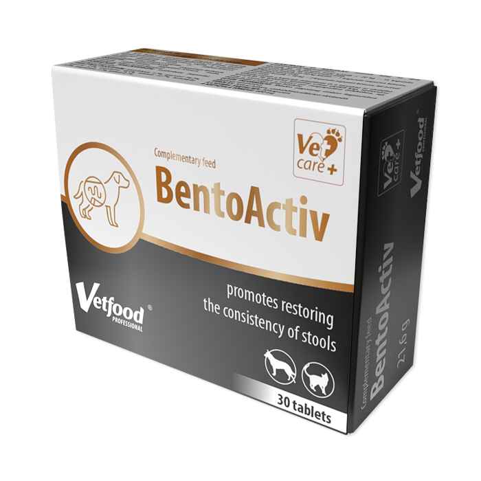 Vetfood BentoActiv papildai šunims ir katėms, esant virškinimo sutrikimams, viduriuojant, 30 tablečių