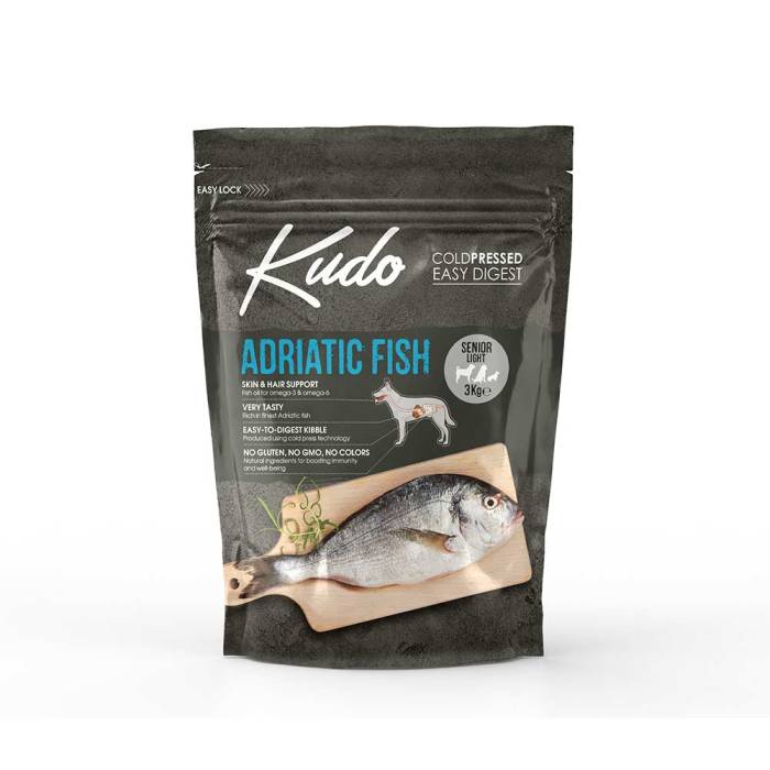 Kudo Adriatic Fish Senior Light sausas maistas šunims, kurie linkę priaugti svorio, 3 kg
