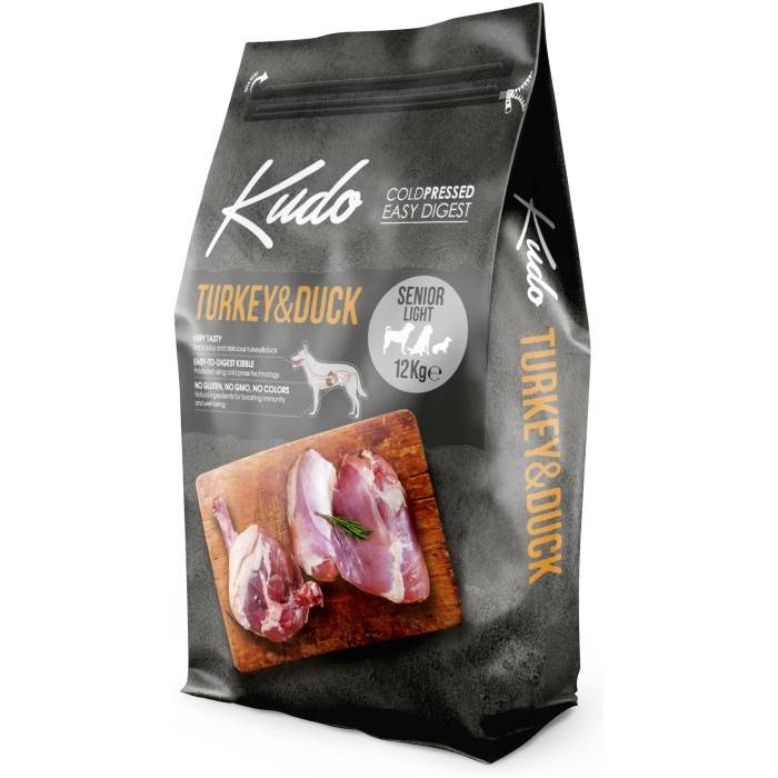 Kudo Turkey - Duck Senior Light sausas maistas šunims, kurie linkę priaugti svorio, 12 kg