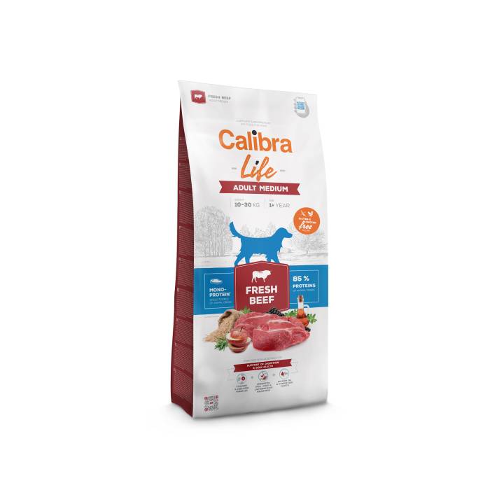 Calibra Life Dog Adult Medium Fresh Beef sausas maistas vidutinio dydžio veislių šunims, 12 kg