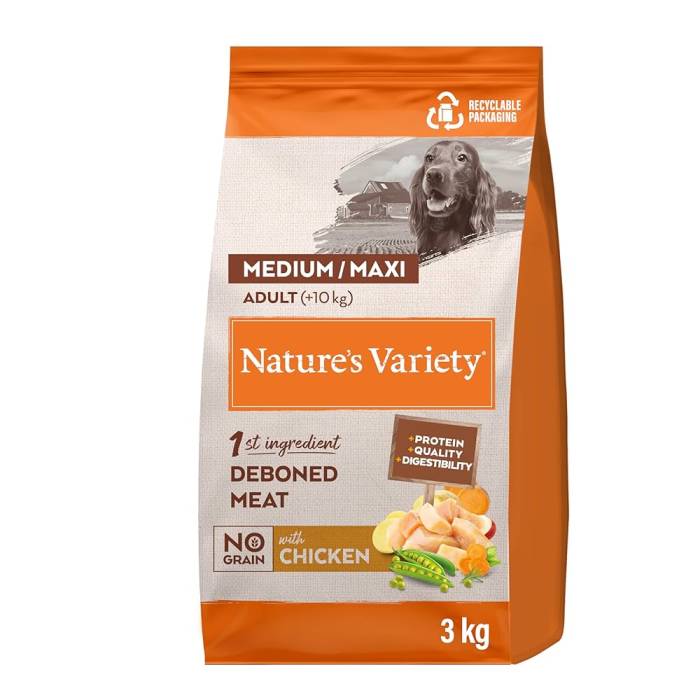 Nature's Variety Med/Max Adult Chicken begrūdis, drėgnas maistas šunims, 3 kg