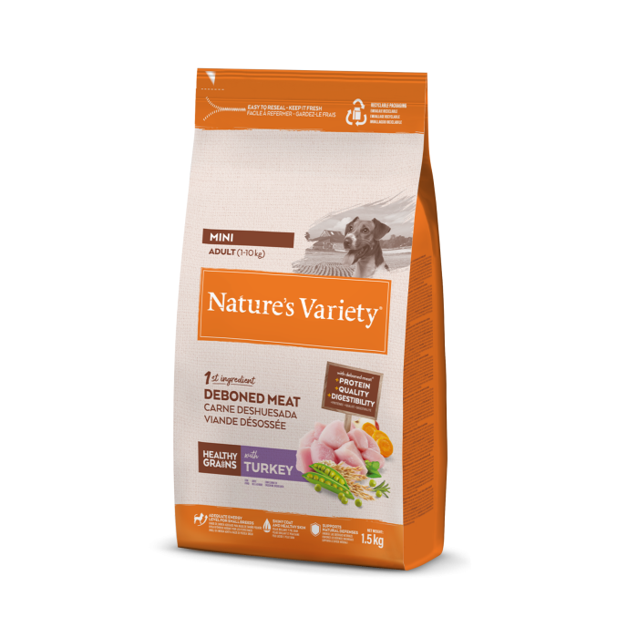 Nature's Variety Healthy Grain Mini Adult sausas maistas mažų veislių šunims su kalakutiena, 1,5 kg