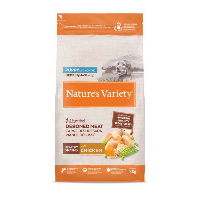 Nature's Variety Healthy Grain Med/Maxi Puppy sausas maistas vidutinių ir didelių veislių šuniukams su vištiena, 3 kg